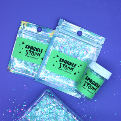 SPARKLE STORM Glow In The Dark - Iridescent / Pastel Blue Glitter Mix