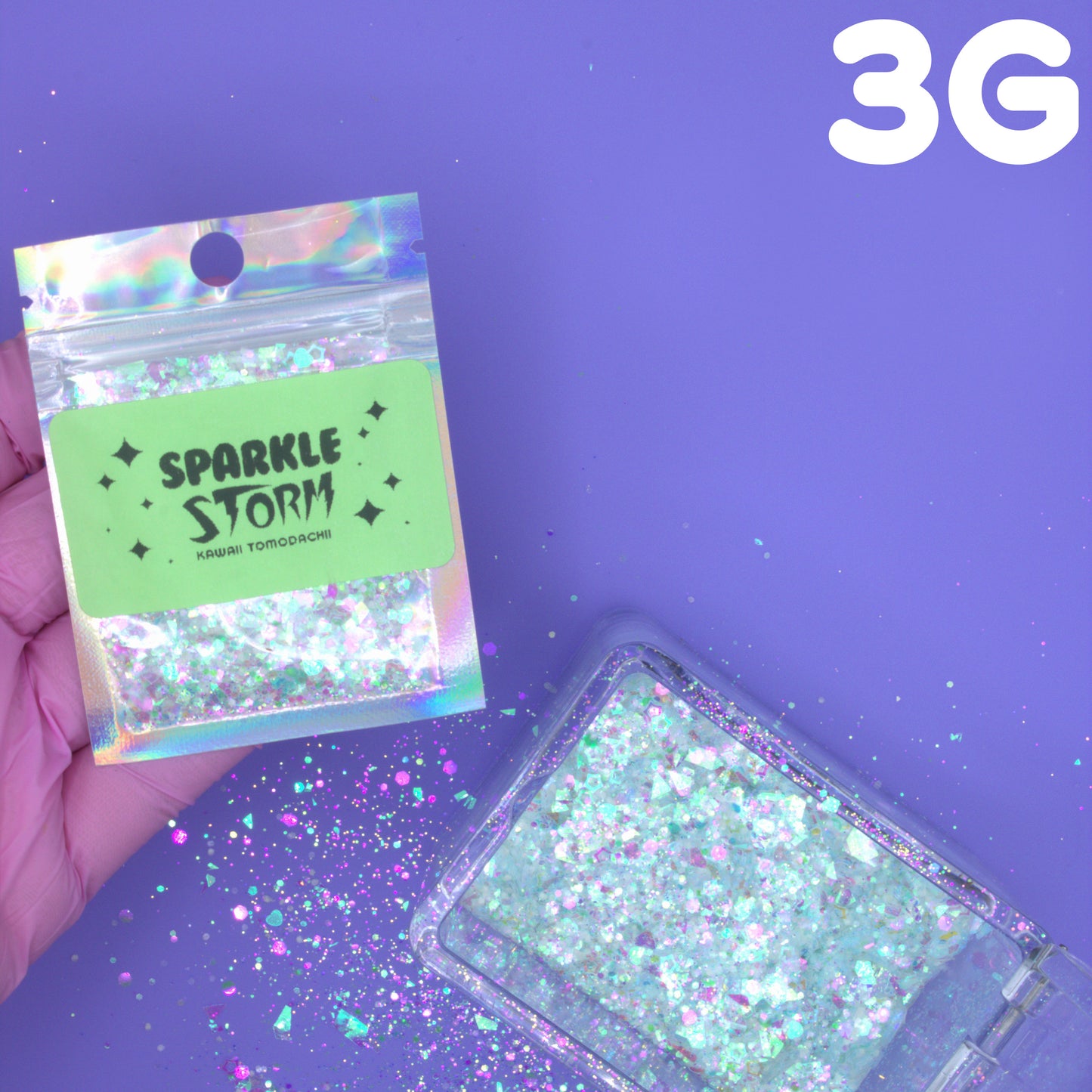 SPARKLE STORM Glow In The Dark - Iridescent / Pastel Blue Glitter Mix