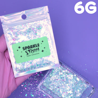 SPARKLE STORM Glow In The Dark - Iridescent / Pastel Blue Glitter Mix