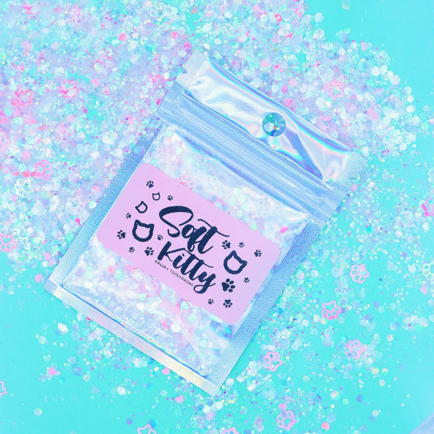 Soft Kitty Glitter Mix With AB Pink Paw Glitter