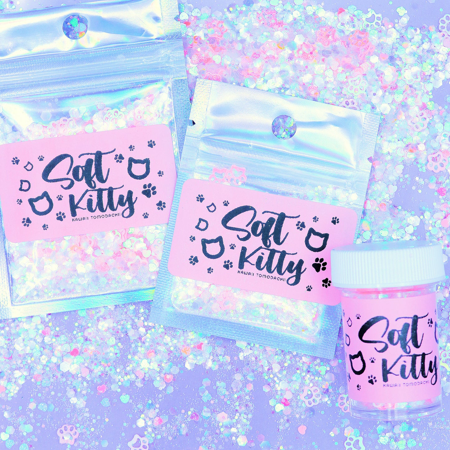 Soft Kitty Glitter Mix With AB Pink Paw Glitter